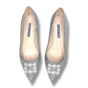 Stuart Weitzman Kelsey Night Stars Ballerina Flat in Silver Glitter Crystal 7.5